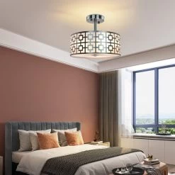 Depuley Semi Flush Mount Ceiling Light Drum Shade 3-Light For Bedroom Living Room