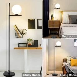 Depuley Sphere Floor Lamp-9W Frost Glass Globe Standing Lamp For Bedroom Tall Pole E26 LED Light Base - N/A -Bedroom Furniture Shop Depuley Sphere Floor Lamp 9W Frost Glass Globe Standing Lamp for Bedroom Tall Pole E26 LED Light Base 2