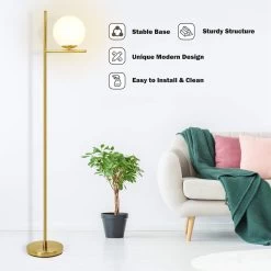 Depuley Sphere Floor Lamp-9W Frost Glass Globe Standing Lamp For Bedroom Tall Pole E26 LED Light Base - N/A -Bedroom Furniture Shop Depuley Sphere Floor Lamp 9W Frost Glass Globe Standing Lamp for Bedroom Tall Pole E26 LED Light Base 6