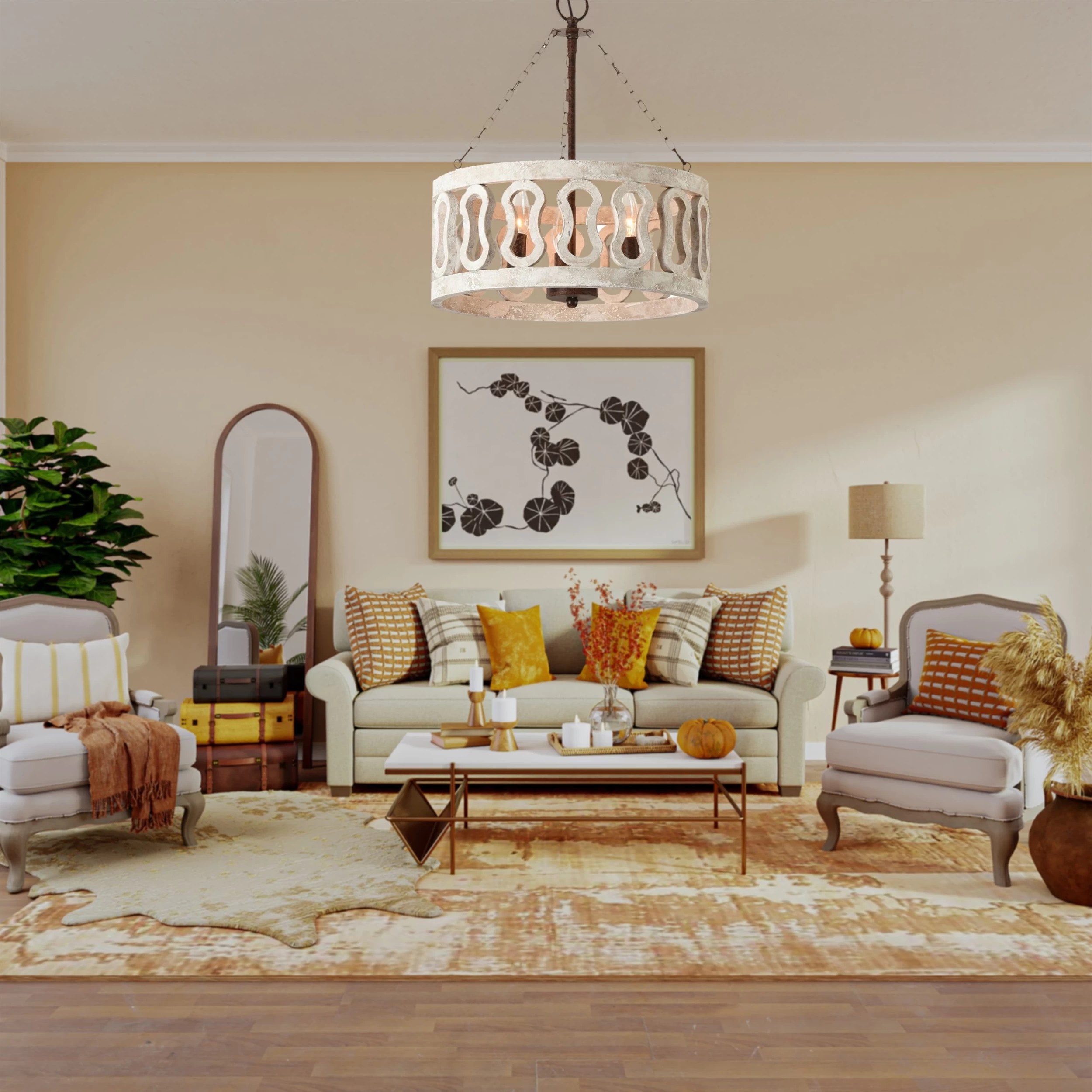 Farmhouse And Modern 3-Light Drum Shade Wood Chandelier With 3 Chains Distressed Weathered Rusty Antique Wood Light For Bedroom 8 Farmhouse And Modern 3-Light Drum Shade Wood Chandelier With 3 Chains Distressed Weathered Rusty Antique Wood Light For Bedroom - Image 6