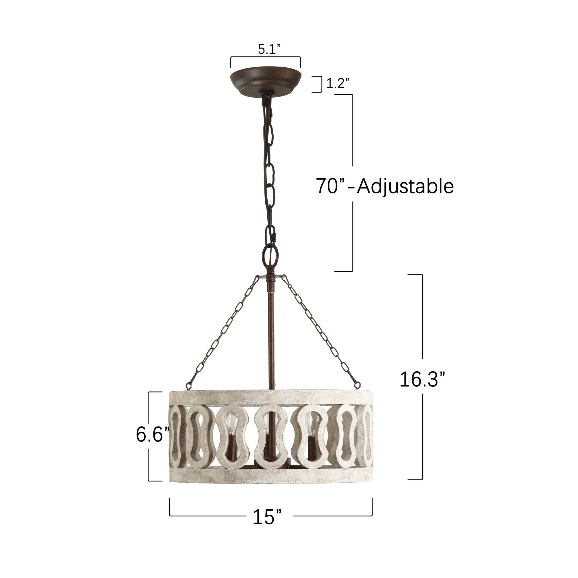 Farmhouse And Modern 3-Light Drum Shade Wood Chandelier With 3 Chains Distressed Weathered Rusty Antique Wood Light For Bedroom 12 Farmhouse And Modern 3-Light Drum Shade Wood Chandelier With 3 Chains Distressed Weathered Rusty Antique Wood Light For Bedroom - Image 10