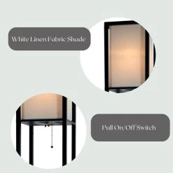 Floor Lamp With Shelves - Bedroom Light With Wooden Storage Shelves