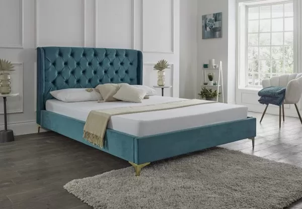 Valentina Plush Blue Teal Upholstered Bed Frame 6 Valentina Plush Blue Teal Upholstered Bed Frame - Image 4