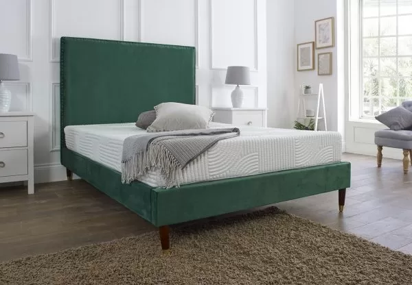 Emerald Green Plush Upholstered Bed Frame 6 Emerald Green Plush Upholstered Bed Frame - Image 4