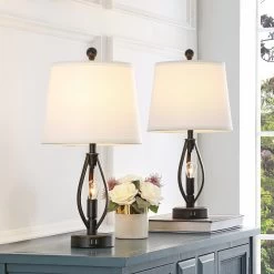 GetLedel 22-inch Modern Farmhouse Table Lamp Set With 2 USB Ports For Living Room Bedroom 11 GetLedel 22-inch Modern Farmhouse Table Lamp Set With 2 USB Ports For Living Room Bedroom -Bedroom Furniture Shop GetLedel 2622 Modern Farmhouse Table Lamp Set of 2 with 2 USB Ports for Living Room Bedroom 2