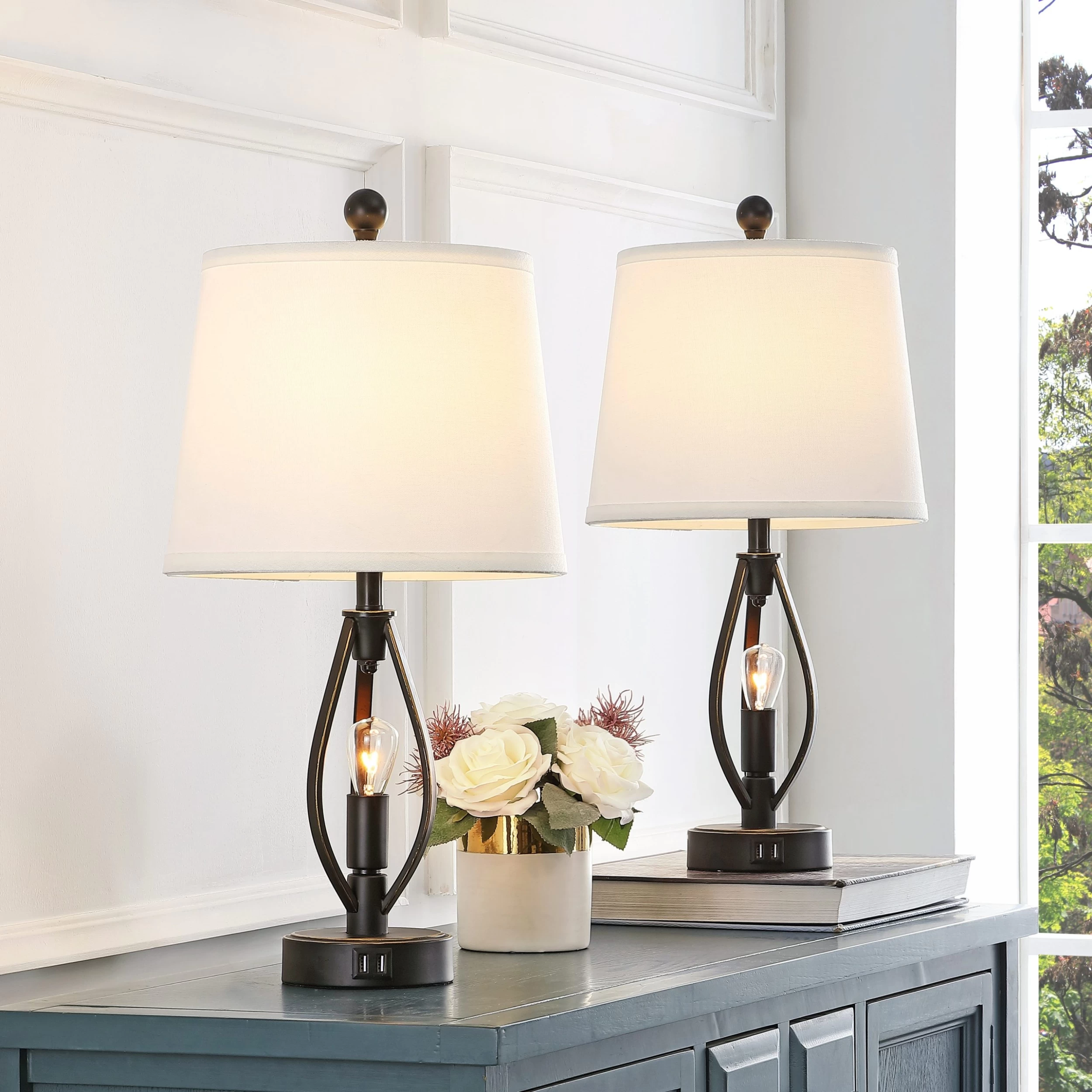 GetLedel 22-inch Modern Farmhouse Table Lamp Set With 2 USB Ports For Living Room Bedroom 5 GetLedel 22-inch Modern Farmhouse Table Lamp Set With 2 USB Ports For Living Room Bedroom - Image 3