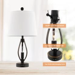 GetLedel 22-inch Modern Farmhouse Table Lamp Set With 2 USB Ports For Living Room Bedroom 14 GetLedel 22-inch Modern Farmhouse Table Lamp Set With 2 USB Ports For Living Room Bedroom -Bedroom Furniture Shop GetLedel 2622 Modern Farmhouse Table Lamp Set of 2 with 2 USB Ports for Living Room Bedroom 5