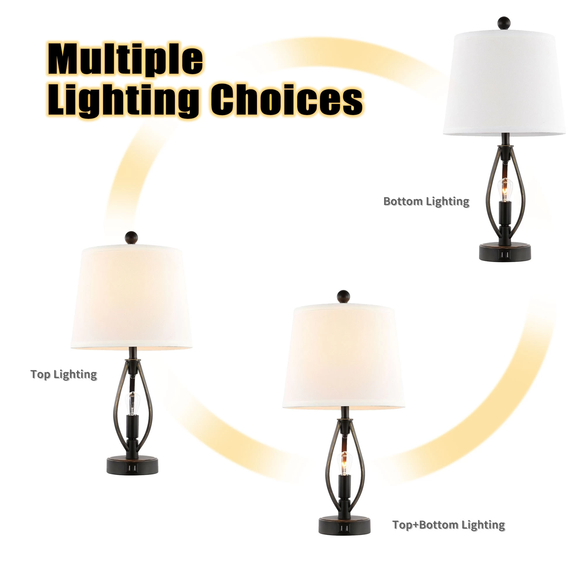 GetLedel 22-inch Modern Farmhouse Table Lamp Set With 2 USB Ports For Living Room Bedroom 9 GetLedel 22-inch Modern Farmhouse Table Lamp Set With 2 USB Ports For Living Room Bedroom - Image 7