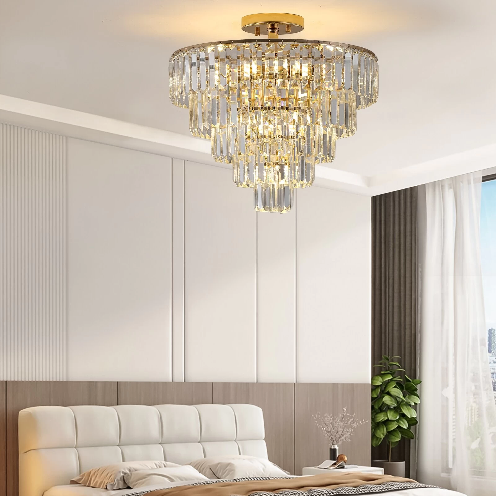Gold Crystal Chandeliers Flush Mount Lighting For For Living Room Bedroom 6 Gold Crystal Chandeliers Flush Mount Lighting For For Living Room Bedroom - Image 4