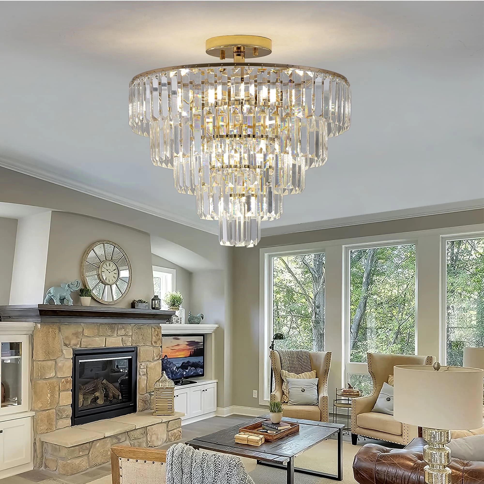 Gold Crystal Chandeliers Flush Mount Lighting For For Living Room Bedroom 4 Gold Crystal Chandeliers Flush Mount Lighting For For Living Room Bedroom - Image 2