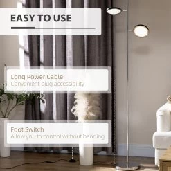 HOMCOM 2-Light LED Floor Lamps For Living Room, Tree Standing Lamp For Bedroom With Adjustable Head, Chrome -Bedroom Furniture Shop HOMCOM 2 Light LED Floor Lamps for Living Room2C Tree Standing Lamp for Bedroom with Adjustable Head2C Chrome 7