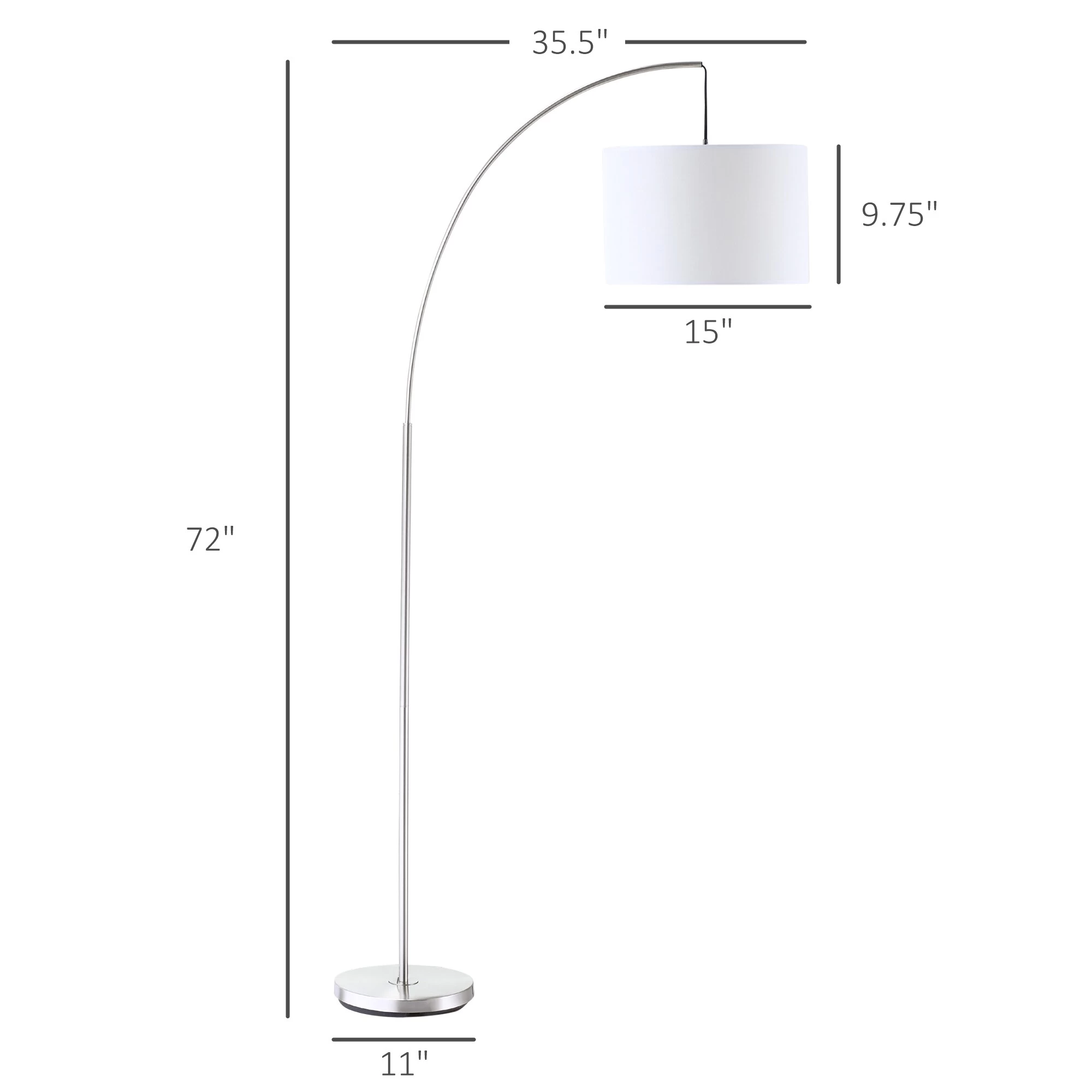 HOMCOM Arc Floor Reading Lamp, Tall Pole Standing Lamp With Hanging Fabric Lampshade For Living Room Or Bedroom, Silver/White 6 HOMCOM Arc Floor Reading Lamp, Tall Pole Standing Lamp With Hanging Fabric Lampshade For Living Room Or Bedroom, Silver/White - Image 4