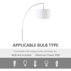 HOMCOM Arc Floor Reading Lamp, Tall Pole Standing Lamp With Hanging Fabric Lampshade For Living Room Or Bedroom, Silver/White 17 HOMCOM Arc Floor Reading Lamp, Tall Pole Standing Lamp With Hanging Fabric Lampshade For Living Room Or Bedroom, Silver/White -Bedroom Furniture Shop HOMCOM Arc Floor Reading Lamp2C Tall Pole Standing Lamp with Hanging Fabric Lampshade for Living Room or Bedroom2C Silver White 7