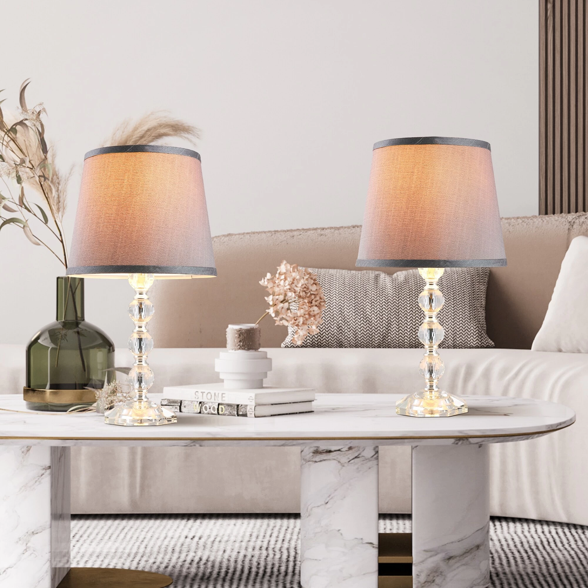 HOMCOM Crystallite Modern Table Lamps For Bedroom Set Of 2, Bedside Desk Lamp For Home Office, Lamp Set With Fabric Lampshades 4 HOMCOM Crystallite Modern Table Lamps For Bedroom Set Of 2, Bedside Desk Lamp For Home Office, Lamp Set With Fabric Lampshades - Image 2