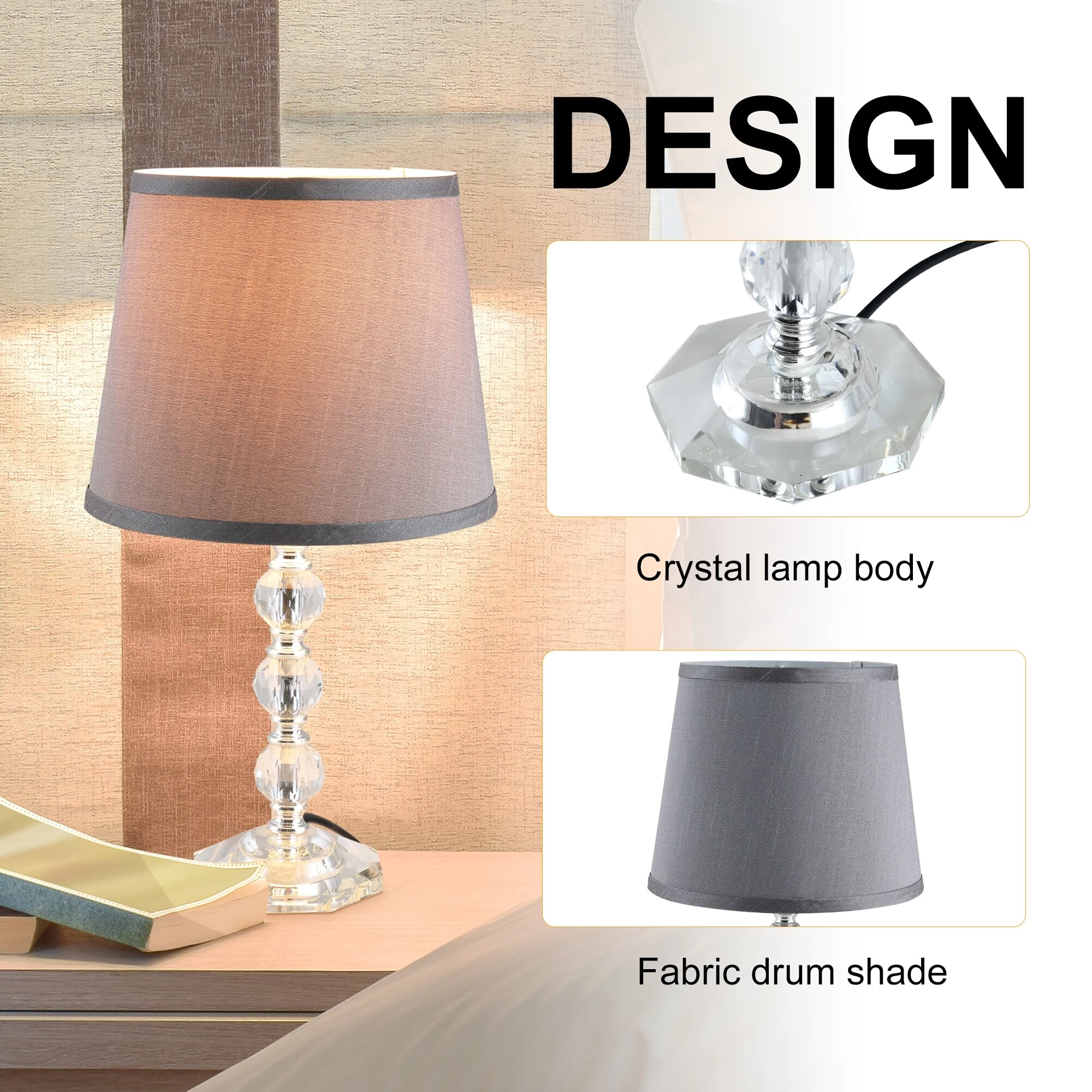 HOMCOM Crystallite Modern Table Lamps For Bedroom Set Of 2, Bedside Desk Lamp For Home Office, Lamp Set With Fabric Lampshades 7 HOMCOM Crystallite Modern Table Lamps For Bedroom Set Of 2, Bedside Desk Lamp For Home Office, Lamp Set With Fabric Lampshades - Image 5