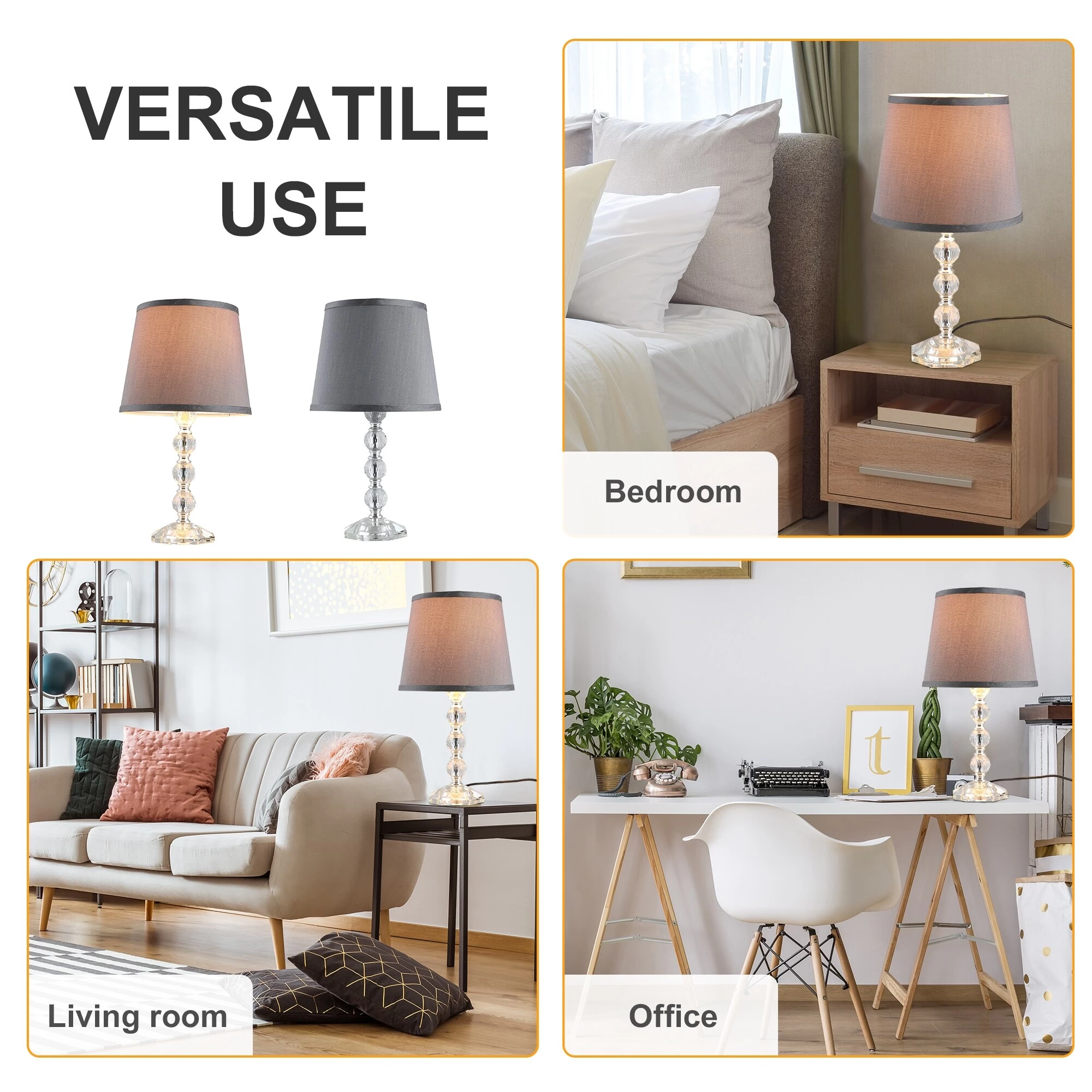 HOMCOM Crystallite Modern Table Lamps For Bedroom Set Of 2, Bedside Desk Lamp For Home Office, Lamp Set With Fabric Lampshades 8 HOMCOM Crystallite Modern Table Lamps For Bedroom Set Of 2, Bedside Desk Lamp For Home Office, Lamp Set With Fabric Lampshades - Image 6