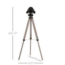 HOMCOM Industrial Style Tripod Floor Lamp For Living Room Bedroom, Vintage Spotlight Reading Lamp With Wooden Metal Legs