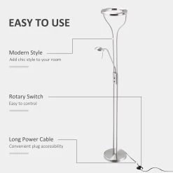 HOMCOM Modern LED Floor Lamp Height Adjustable, Bedroom Lamp With 350° Rotatable Lampshade And Rotary Switch For Living Room -Bedroom Furniture Shop HOMCOM Modern LED Floor Lamp Height Adjustable2C Bedroom Lamp with 350C2B0 Rotatable Lampshade and Rotary Switch for Living Room 5
