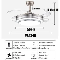 Modern Ceiling Light With Fans Remote Control, 4 Retractable Blades With 3 Light Color Change Ceiling Fan For Living Bedroom -Bedroom Furniture Shop Modern Ceiling Light with Fans Remote Control2C 4 Retractable Blades with 3 Light Color Change Ceiling Fan for Living Bedroom 15