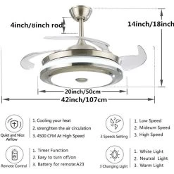 Modern Ceiling Light With Fans Remote Control, 4 Retractable Blades With 3 Light Color Change Ceiling Fan For Living Bedroom -Bedroom Furniture Shop Modern Ceiling Light with Fans Remote Control2C 4 Retractable Blades with 3 Light Color Change Ceiling Fan for Living Bedroom 19