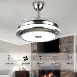Modern Ceiling Light With Fans Remote Control, 4 Retractable Blades With 3 Light Color Change Ceiling Fan For Living Bedroom -Bedroom Furniture Shop Modern Ceiling Light with Fans Remote Control2C 4 Retractable Blades with 3 Light Color Change Ceiling Fan for Living Bedroom 7