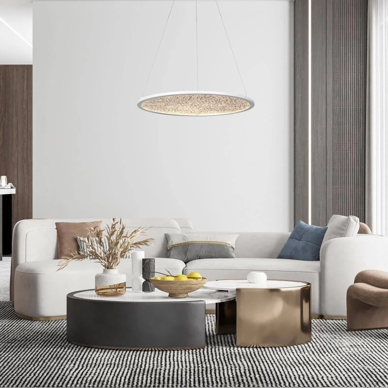 Modern Contemporary LED White Chandelier Round Pendant Light For Bedroom - 17.5" D X 61.5" H 5 Modern Contemporary LED White Chandelier Round Pendant Light For Bedroom - 17.5" D X 61.5" H - Image 3