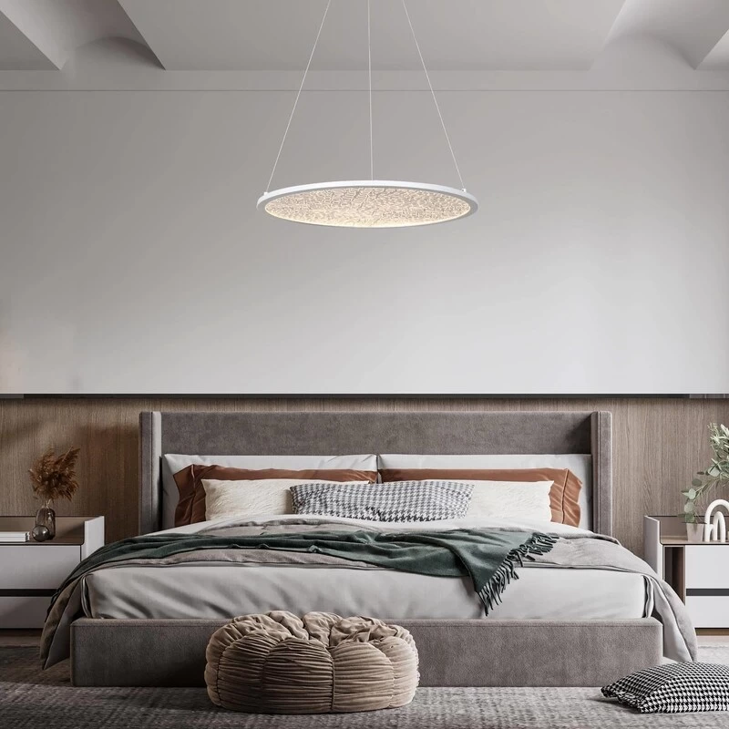 Modern Contemporary LED White Chandelier Round Pendant Light For Bedroom - 17.5" D X 61.5" H 6 Modern Contemporary LED White Chandelier Round Pendant Light For Bedroom - 17.5" D X 61.5" H - Image 4