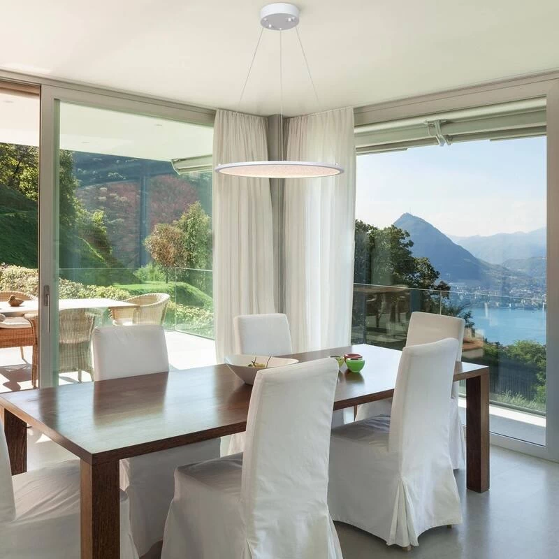 Modern Contemporary LED White Chandelier Round Pendant Light For Bedroom - 17.5" D X 61.5" H 7 Modern Contemporary LED White Chandelier Round Pendant Light For Bedroom - 17.5" D X 61.5" H - Image 5