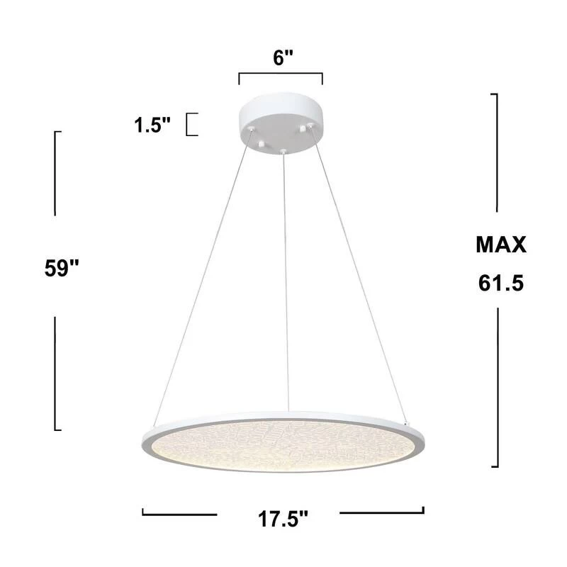 Modern Contemporary LED White Chandelier Round Pendant Light For Bedroom - 17.5" D X 61.5" H 9 Modern Contemporary LED White Chandelier Round Pendant Light For Bedroom - 17.5" D X 61.5" H - Image 7