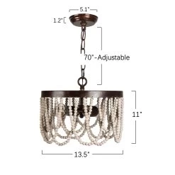 Cusp Barn Bohemia 2-Light Wood Beaded Chandelier Antique Rustic Ceiling Light For Bedroom Hallway