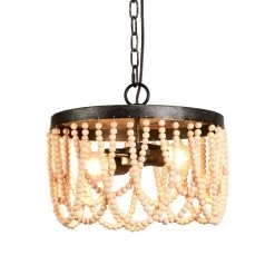Cusp Barn Bohemia 2-Light Wood Beaded Chandelier Antique Rustic Ceiling Light For Bedroom Hallway -Bedroom Furniture Shop Modern Elegant 2 Light Wood Bead Pendant Chandelier with Adjustable Chain 4