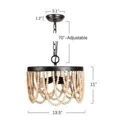 Cusp Barn Bohemia 2-Light Wood Beaded Chandelier Antique Rustic Ceiling Light For Bedroom Hallway -Bedroom Furniture Shop Modern Elegant 2 Light Wood Bead Pendant Chandelier with Adjustable Chain 8