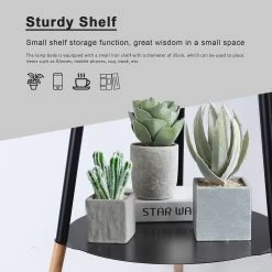 Modern Industrial Standing Tripod Floor Lamp With Shelf And Black Vintage Lampshade, Mid Century Table Bedroom Wooden Lighting