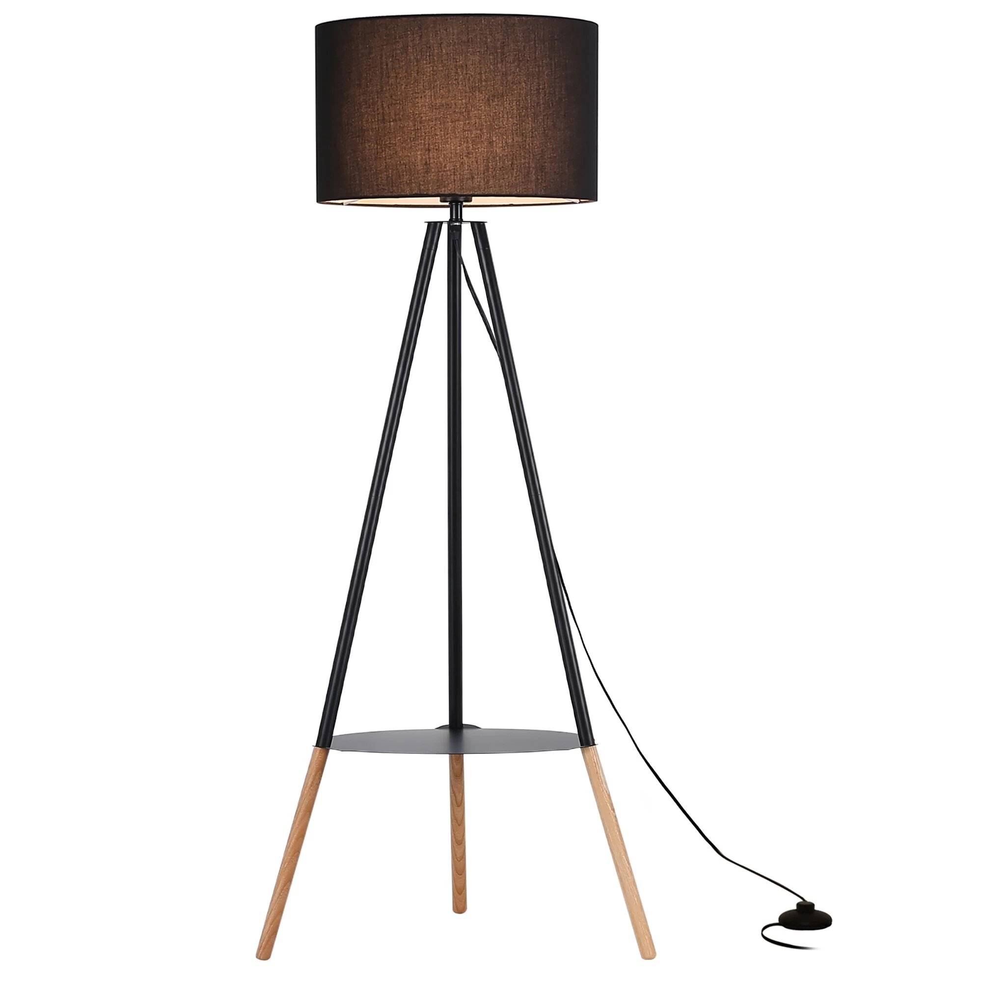Modern Industrial Standing Tripod Floor Lamp With Shelf And Black Vintage Lampshade, Mid Century Table Bedroom Wooden Lighting 6 Modern Industrial Standing Tripod Floor Lamp With Shelf And Black Vintage Lampshade, Mid Century Table Bedroom Wooden Lighting - Image 4