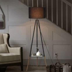 Modern Industrial Standing Tripod Floor Lamp With Shelf And Black Vintage Lampshade, Mid Century Table Bedroom Wooden Lighting 17 Modern Industrial Standing Tripod Floor Lamp With Shelf And Black Vintage Lampshade, Mid Century Table Bedroom Wooden Lighting -Bedroom Furniture Shop Modern Industrial Standing Tripod Floor Lamp with Shelf and Black vintage Lampshade2C Mid Century Table Bedroom Wooden Lighting 5