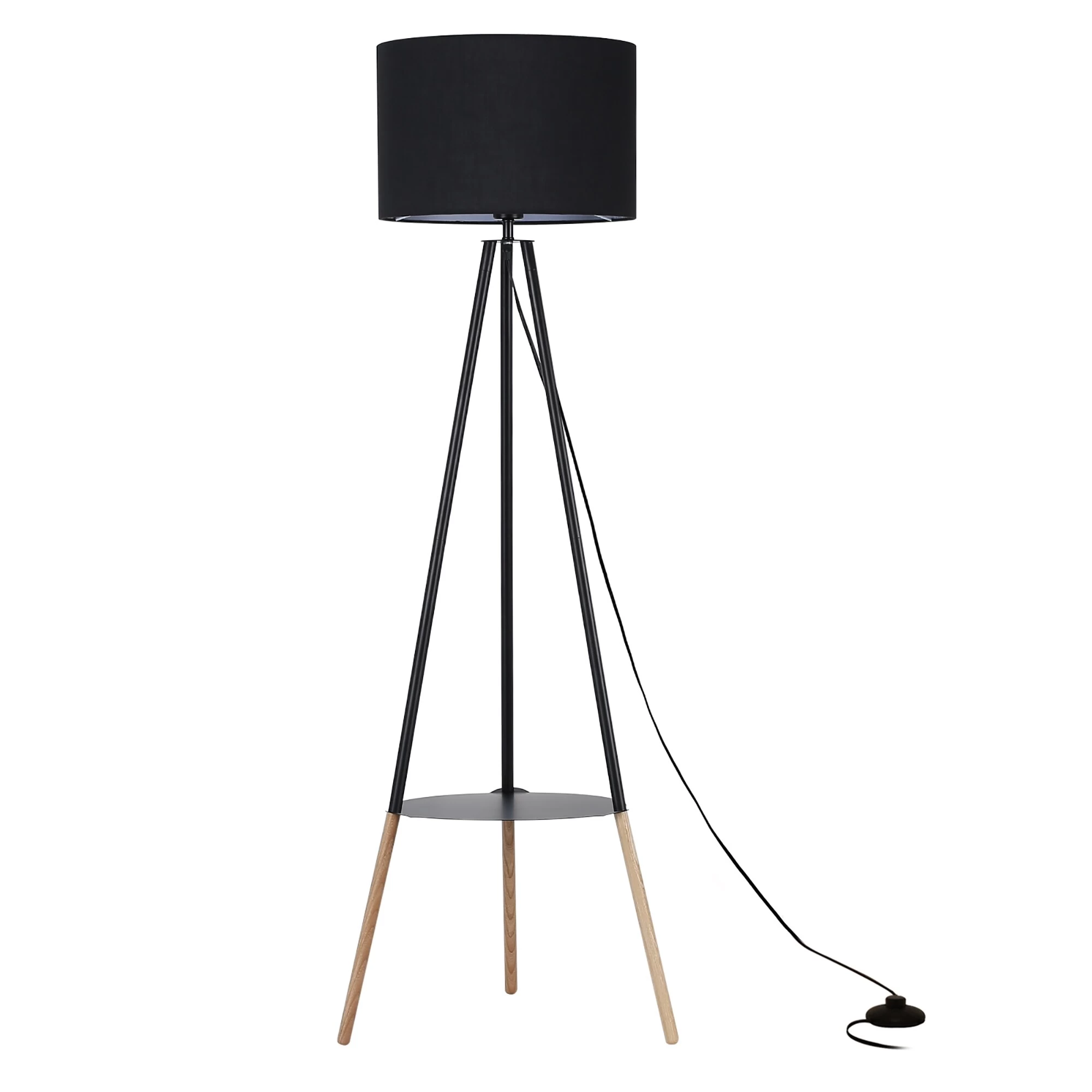 Modern Industrial Standing Tripod Floor Lamp With Shelf And Black Vintage Lampshade, Mid Century Table Bedroom Wooden Lighting 9 Modern Industrial Standing Tripod Floor Lamp With Shelf And Black Vintage Lampshade, Mid Century Table Bedroom Wooden Lighting - Image 7