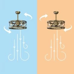 Modern Revrersible 20" Caged Ceiling Fan With Lights For Bedroom -Bedroom Furniture Shop Modern Revrersible 2022 Caged Ceiling Fan with Lights for bedroom 3