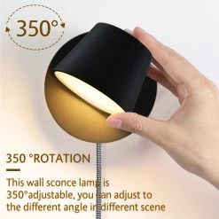Modern Wall Lamp Plug In Cord Round Rotatable Black /White Wall Sconce LED Lighting Mounted Fixture For Bedroom Living Room -Bedroom Furniture Shop Modern Wall Lamp Plug in Cord Round Rotatable Black White Wall Sconce LED Lighting Mounted Fixture for Bedroom Living Room 13