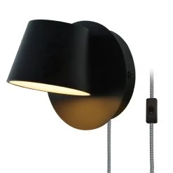 Modern Wall Lamp Plug In Cord Round Rotatable Black /White Wall Sconce LED Lighting Mounted Fixture For Bedroom Living Room -Bedroom Furniture Shop Modern Wall Lamp Plug in Cord Round Rotatable Black White Wall Sconce LED Lighting Mounted Fixture for Bedroom Living Room 2