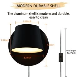 Modern Wall Lamp Plug In Cord Round Rotatable Black /White Wall Sconce LED Lighting Mounted Fixture For Bedroom Living Room