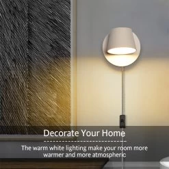 Modern Wall Lamp Plug In Cord Round Rotatable Black /White Wall Sconce LED Lighting Mounted Fixture For Bedroom Living Room -Bedroom Furniture Shop Modern Wall Lamp Plug in Cord Round Rotatable Black White Wall Sconce LED Lighting Mounted Fixture for Bedroom Living Room 5