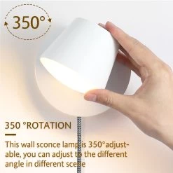 Modern Wall Lamp Plug In Cord Round Rotatable Black /White Wall Sconce LED Lighting Mounted Fixture For Bedroom Living Room -Bedroom Furniture Shop Modern Wall Lamp Plug in Cord Round Rotatable Black White Wall Sconce LED Lighting Mounted Fixture for Bedroom Living Room 8