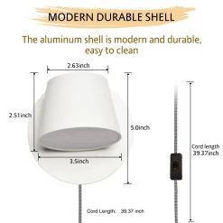 Modern Wall Lamp Plug In Cord Round Rotatable Black /White Wall Sconce LED Lighting Mounted Fixture For Bedroom Living Room -Bedroom Furniture Shop Modern Wall Lamp Plug in Cord Round Rotatable Black White Wall Sconce LED Lighting Mounted Fixture for Bedroom Living Room 9
