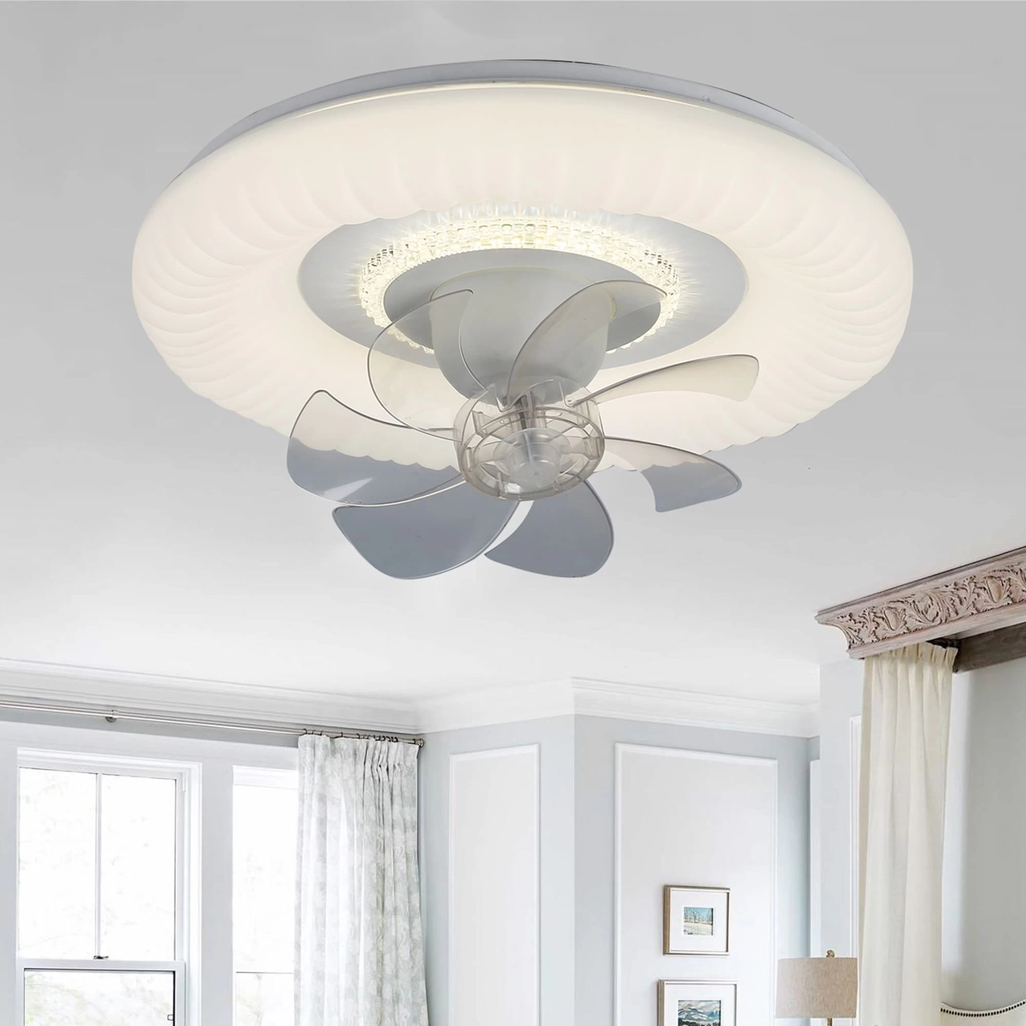 Oaks Aura 20in. Italian Cream Low Profile Ceiling Fan With Light, 360°Rotate Dual Control Flush Mount Ceiling Fan For Bedroom 5 Oaks Aura 20in. Italian Cream Low Profile Ceiling Fan With Light, 360°Rotate Dual Control Flush Mount Ceiling Fan For Bedroom - Image 3