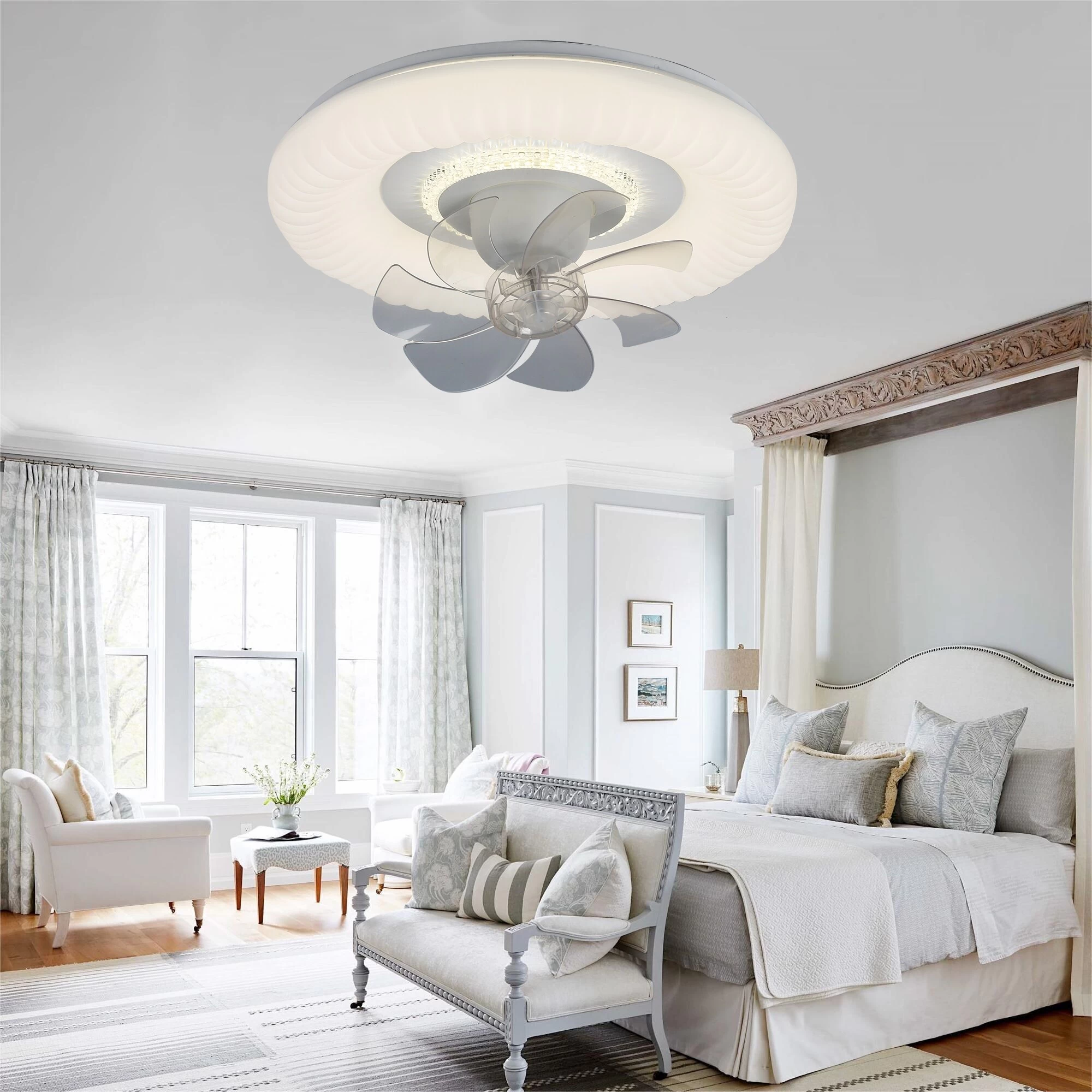 Oaks Aura 20in. Italian Cream Low Profile Ceiling Fan With Light, 360°Rotate Dual Control Flush Mount Ceiling Fan For Bedroom 6 Oaks Aura 20in. Italian Cream Low Profile Ceiling Fan With Light, 360°Rotate Dual Control Flush Mount Ceiling Fan For Bedroom - Image 4