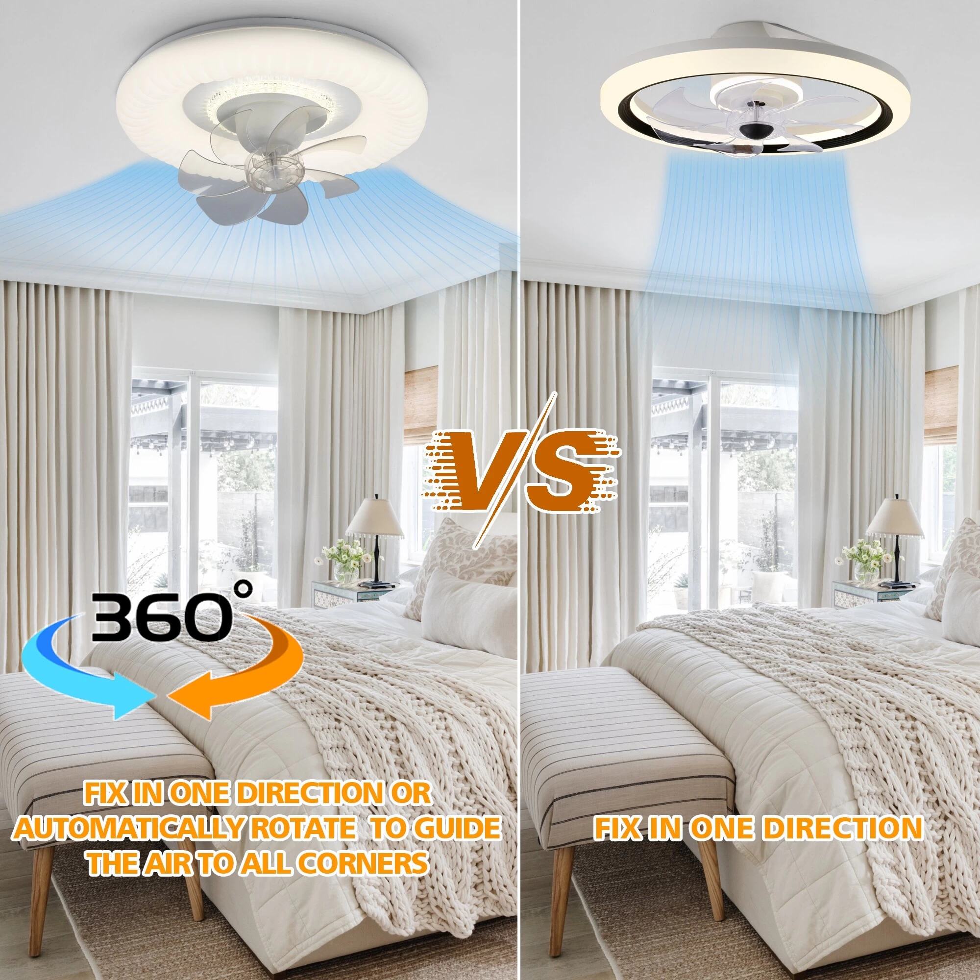 Oaks Aura 20in. Italian Cream Low Profile Ceiling Fan With Light, 360°Rotate Dual Control Flush Mount Ceiling Fan For Bedroom 7 Oaks Aura 20in. Italian Cream Low Profile Ceiling Fan With Light, 360°Rotate Dual Control Flush Mount Ceiling Fan For Bedroom - Image 5