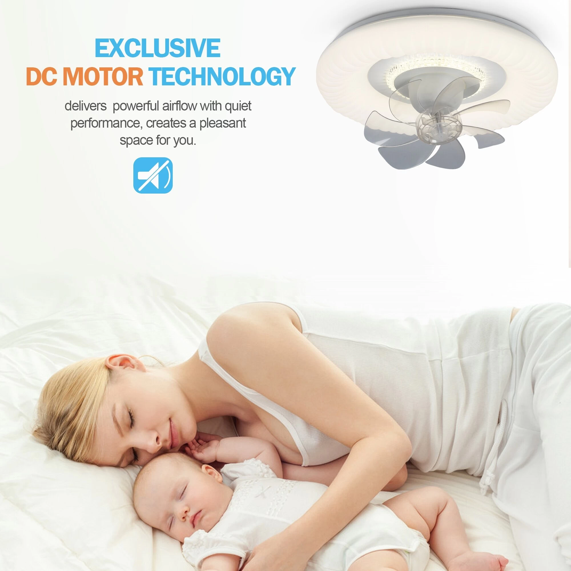 Oaks Aura 20in. Italian Cream Low Profile Ceiling Fan With Light, 360°Rotate Dual Control Flush Mount Ceiling Fan For Bedroom 9 Oaks Aura 20in. Italian Cream Low Profile Ceiling Fan With Light, 360°Rotate Dual Control Flush Mount Ceiling Fan For Bedroom - Image 7