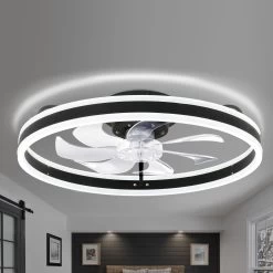 Oaks Aura Modern 20in. Low Profile Ceiling Fan With Light, 6-Speed Flush Mount Ceiling Fan, Smart App Remote Control For Bedroom -Bedroom Furniture Shop Oaks Aura App Plus Remote Control Bladeless Low Profile Ceiling Fan Flush Mount Dimmable Lighting For Bedroom