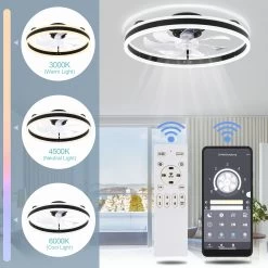 Oaks Aura Modern 20in. Low Profile Ceiling Fan With Light, 6-Speed Flush Mount Ceiling Fan, Smart App Remote Control For Bedroom -Bedroom Furniture Shop Oaks Aura App Plus Remote Control Bladeless Low Profile Ceiling Fan Flush Mount Dimmable Lighting For Bedroom 6