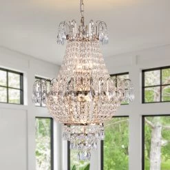 Oaks Aura Modern Mid-Century French Gold Empire Glam Crystal Chandelier, Crystal Ceiling Light For Hallway, Living Room, Bedroom -Bedroom Furniture Shop Oaks Aura Modern Mid Century French Gold Empire Glam Crystal Chandelier2C Crystal Ceiling Light for Hallway2C Living Room2C Bedroom 1